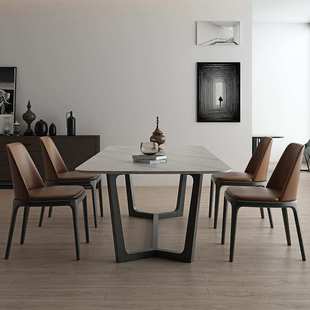 北欧亮光岩板餐桌椅组合长方形家用小户型现代简约全实木承托板桌