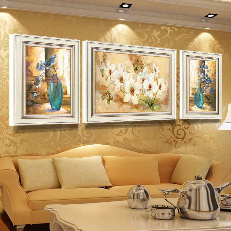欧式客厅装饰画沙发背景墙有框三联画卧室壁画挂画