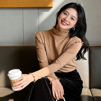 k-Free^Lancer德绒打底衫女2025新款今年流行爆款花边半高领内搭