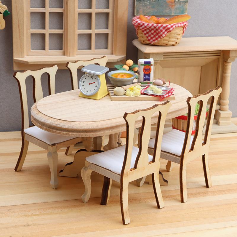 1:12娃娃屋dollhouse迷你家具微缩场景摆件木制工艺品餐厅桌椅