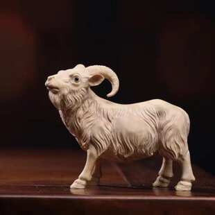 生肖羊领头羊动物摆件小叶黄杨木雕实木工艺品客厅摆设家居羊雕