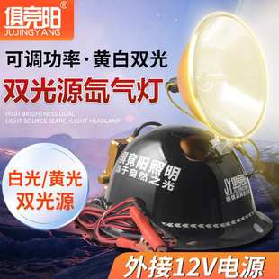 氙气头灯可调功率黄白双光源户外夜间进山远射外接12V应急照明灯