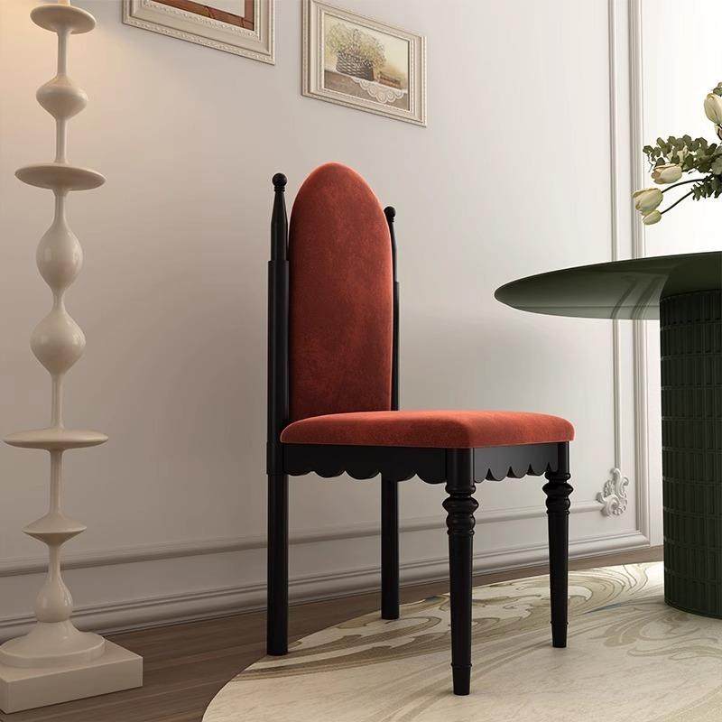 实木罗马柱整装餐椅绒布软包法式复古高背书椅客厅轻奢设计师单椅