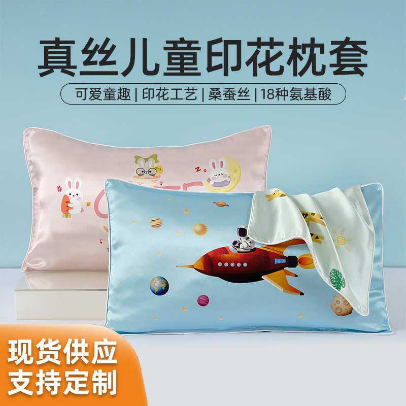儿童卡通真丝枕套19姆米桑蚕丝正面真丝背面天丝枕头套单个装现货