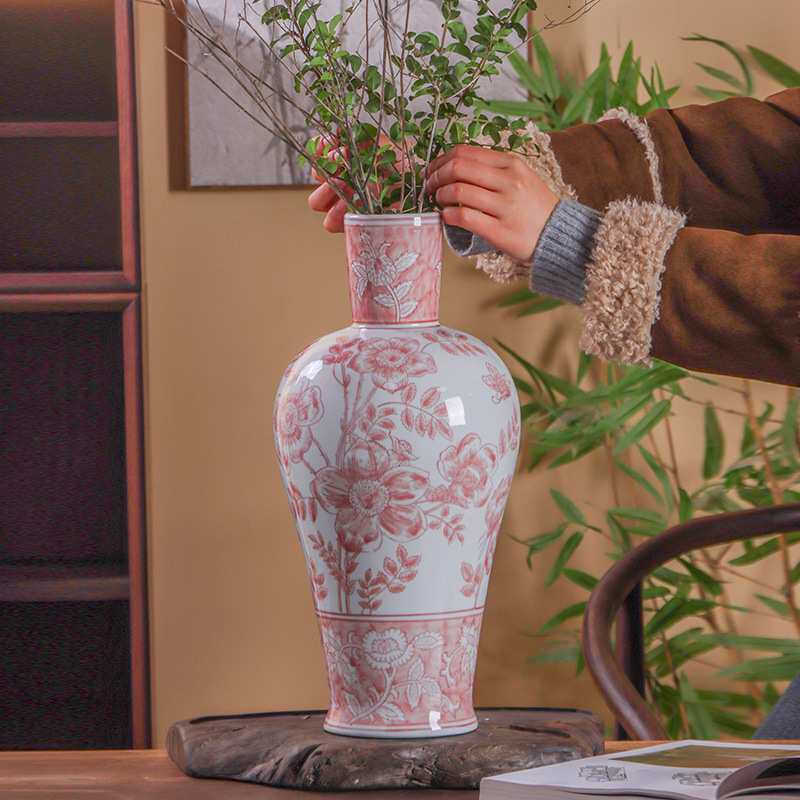 手工填色陶瓷花瓶青花瓷器客厅电视柜插花瓶子轻奢高级摆件可水培