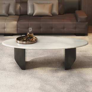 卡里冰玉奢石茶几家用小户型客厅不占空间椭圆形天然大理石茶几桌