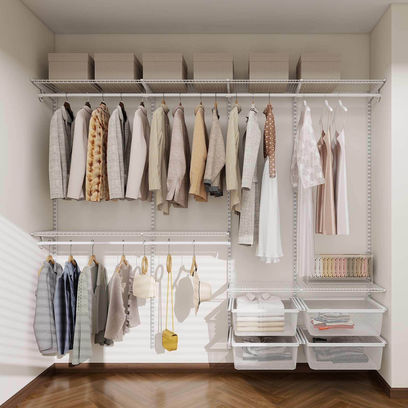 上墙金属衣柜架子家用卧室壁挂立柱衣帽间全挂可调节框架组装配件