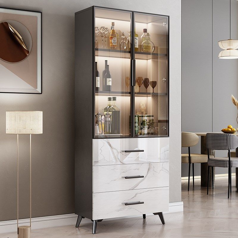 现代简约酒柜餐边柜轻奢客厅电视旁靠墙钢化玻璃高柜厨房碗柜立柜