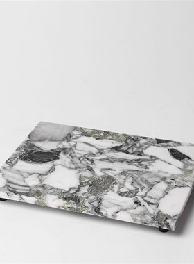 新中式大理石白色托盘创意长方形收纳置物盘样板间玄关售楼处摆件