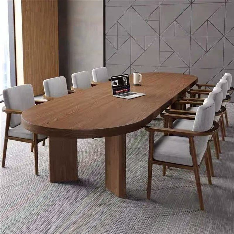 实木会议桌长桌椭圆形接待洽谈长条桌工作台办公桌电脑桌椅组合