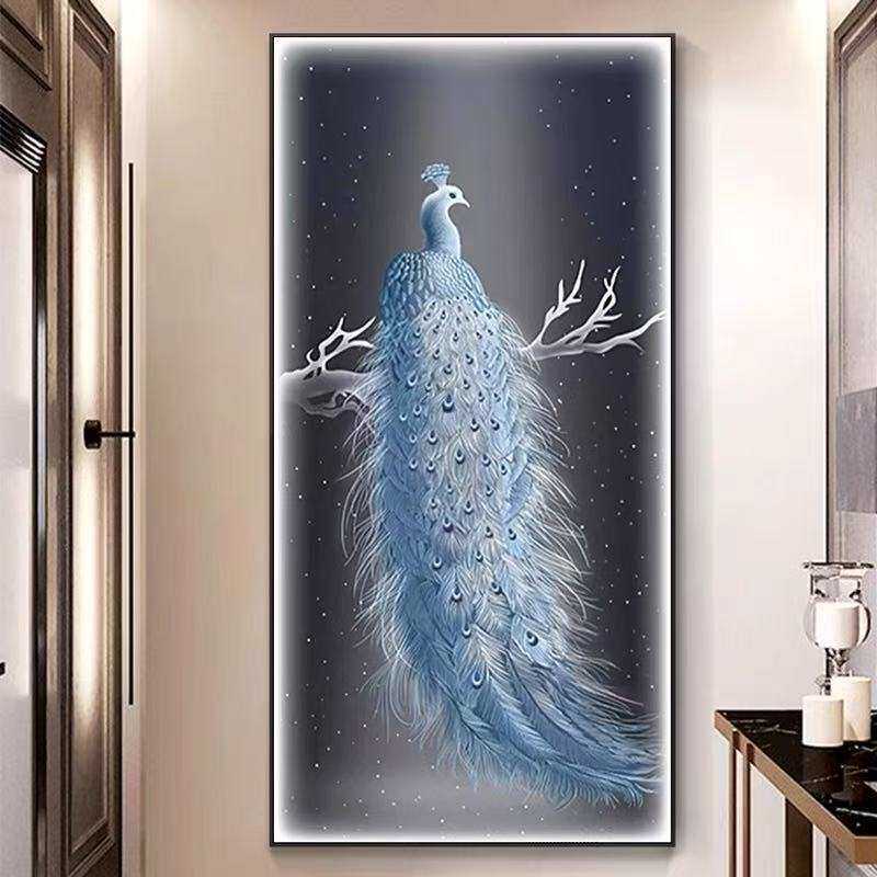 孔雀现代轻奢抽象光影高级感入户玄关装饰画走廊过道竖版高档挂画