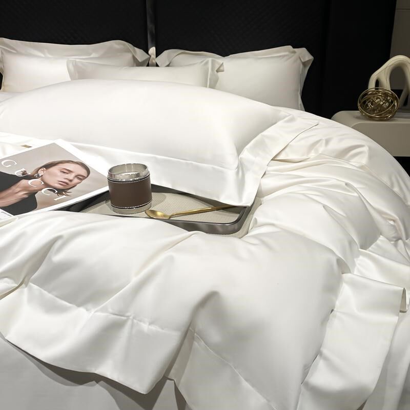 五星级酒店200支长绒棉四件套纯棉全棉床单纯色被套轻奢床上用品4