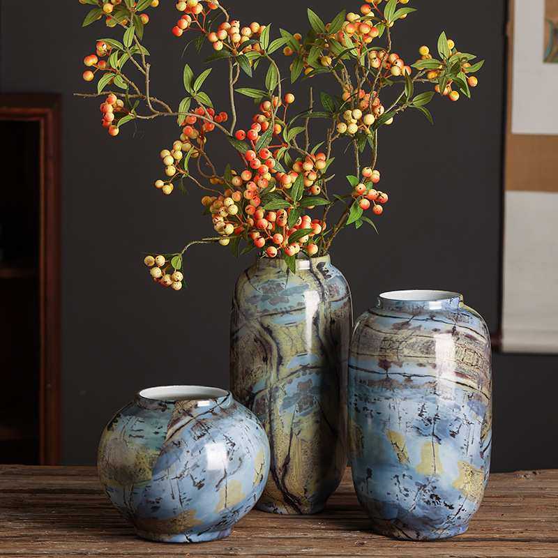 仿大理石纹现代花瓶摆件软装饰品轻奢感样板房客厅餐桌插花