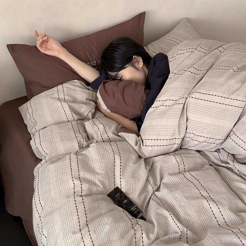 简约柔软全棉四件套色织剪花被套床单纯棉1.8m1.5米双人床上用品