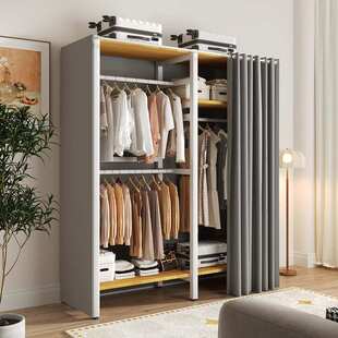 简易衣柜结实耐用钢木组合衣柜出租房钢架结构金属布衣柜家用卧室