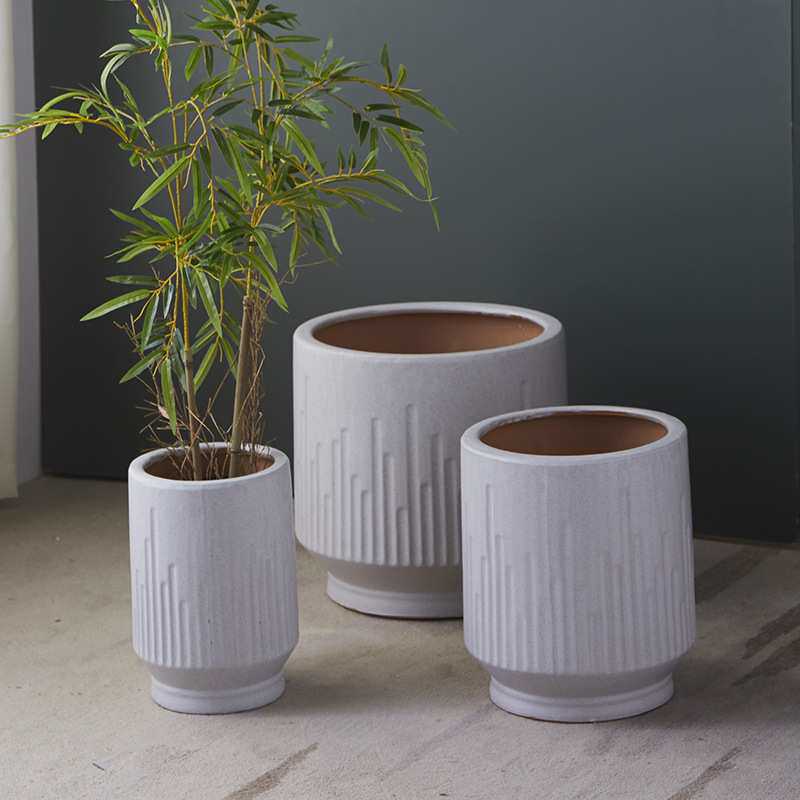 创意陶瓷特大号花盆条纹特色家居商场百合竹专用绿植摆件简约透气
