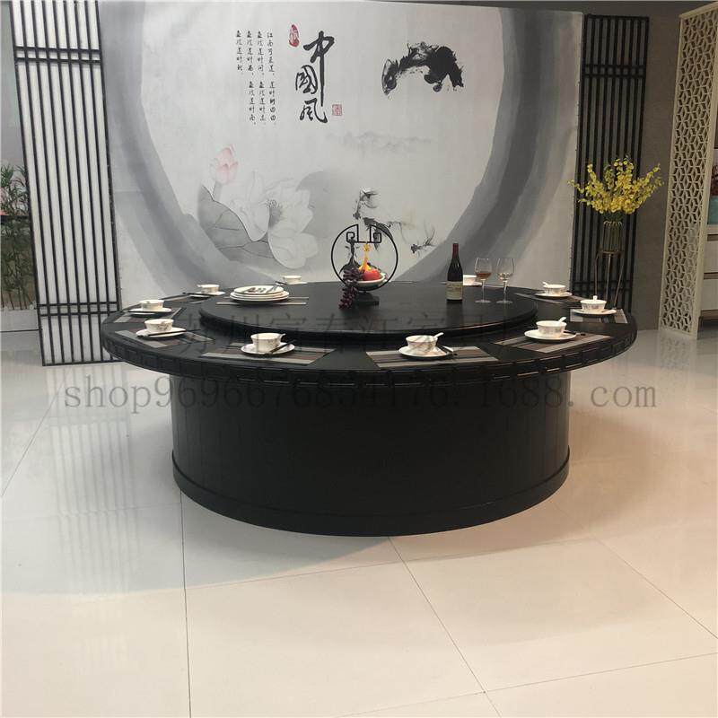 酒店电动餐桌厂家饭店桌椅组合电磁炉火锅桌新中式岩板餐桌大圆桌