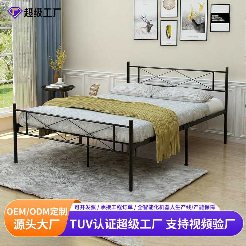 欧式简约铁艺床 主卧家具双人铁架床 公寓出租屋成人舒适网红床架