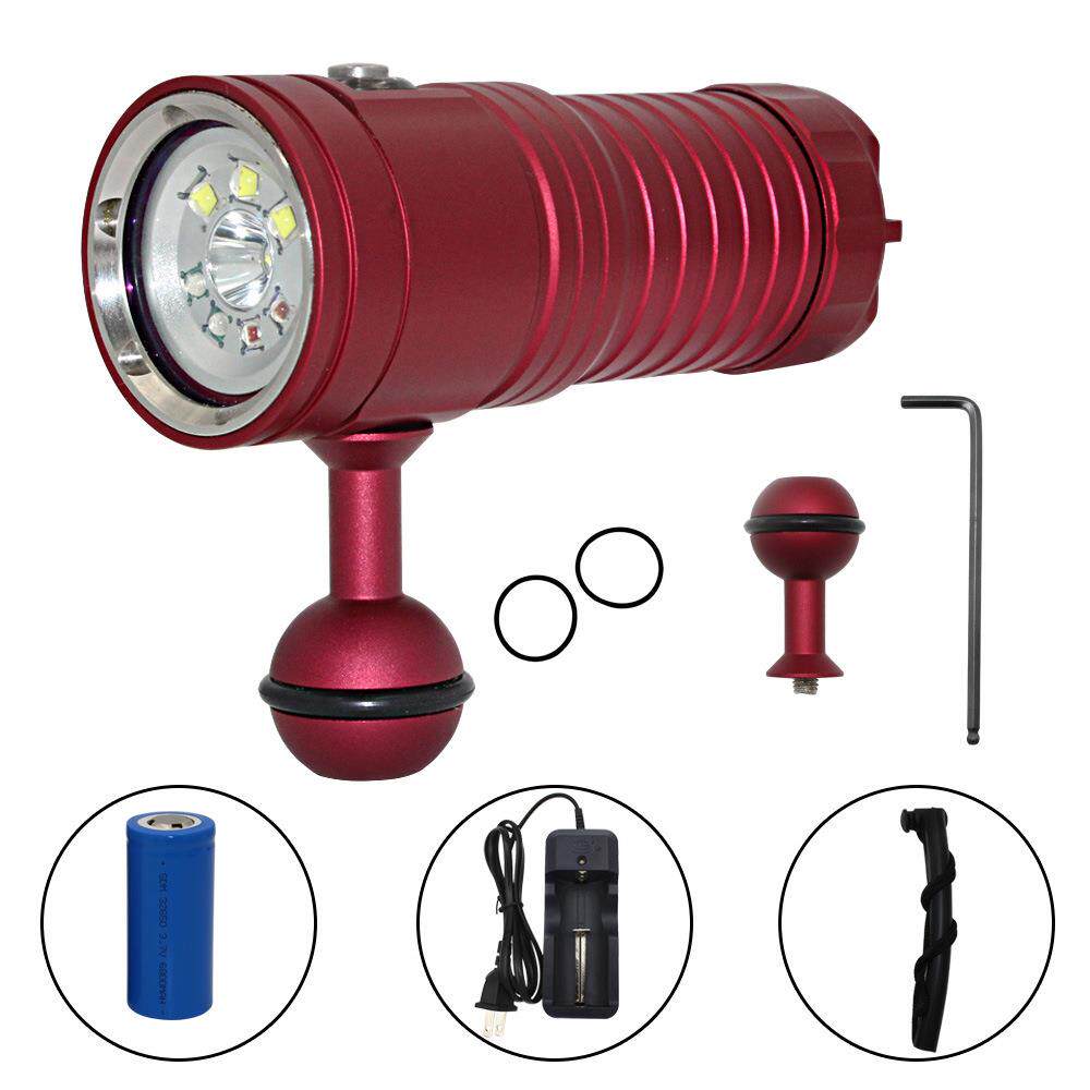 新款强光32电池潜水补光灯白光红光紫光手电筒厂家直销