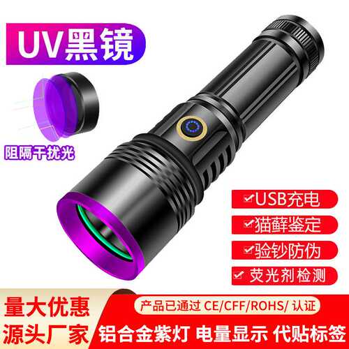 UV黑镜紫光灯鉴定验钞防伪真菌猫藓灯手电筒紫外线灯跨境热销