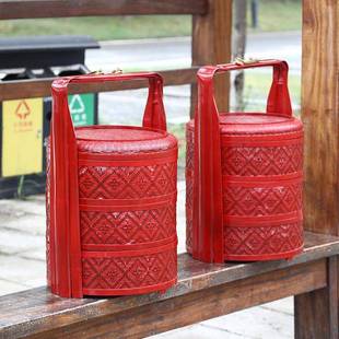 竹制品手工竹编食盒提篮结婚挑担喜事篮婚庆篮聘礼篮多层复古竹篮