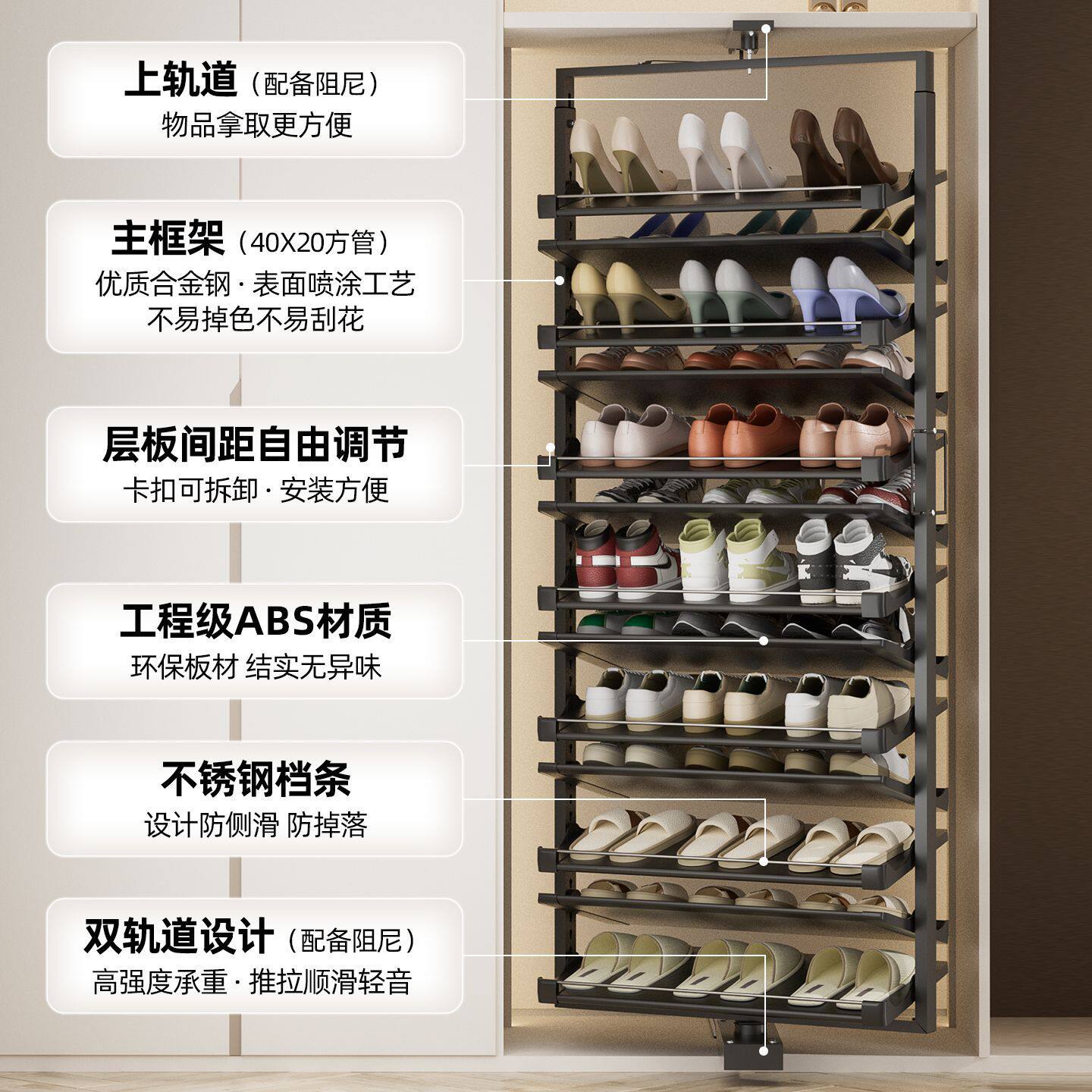 旋转鞋架360度多层家用不锈钢超薄收纳可旋转鞋柜五金配件