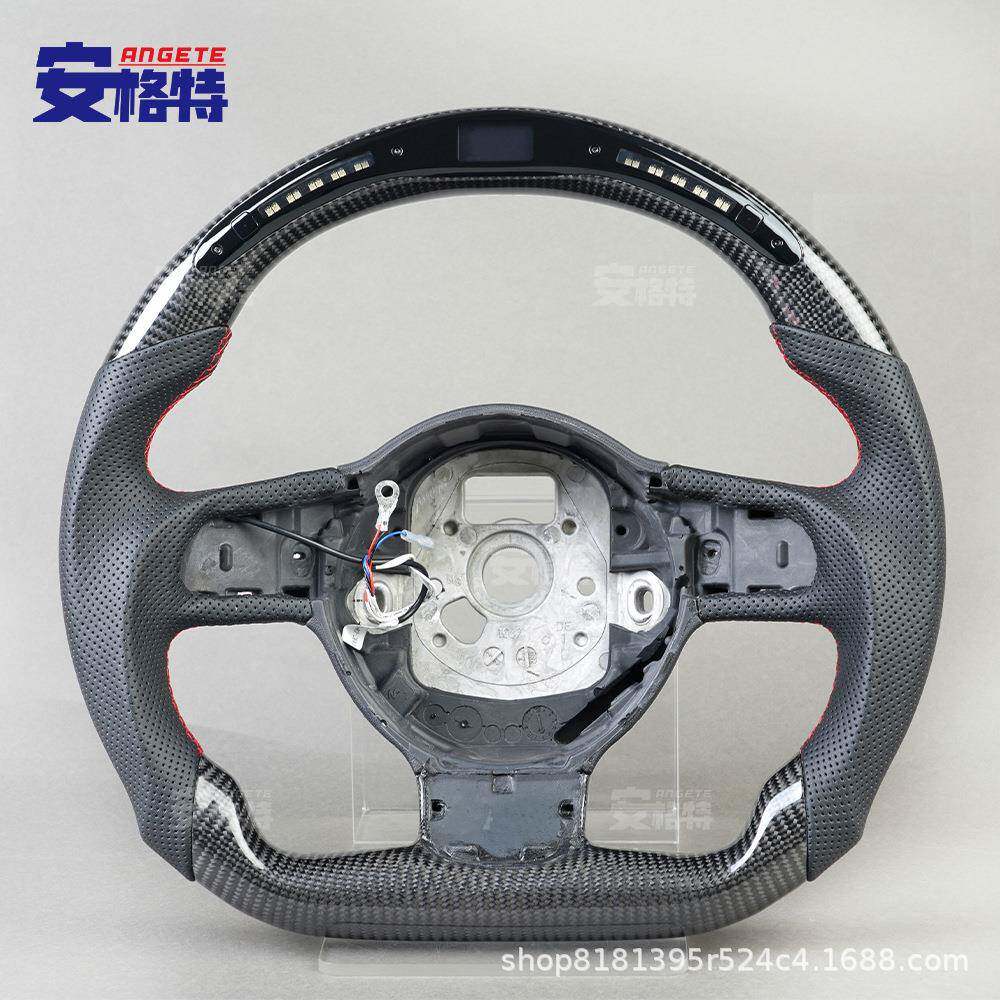 适用于奥迪SQ5/S3/TT/R8改装竞速LED碳纤维方向盘 汽车转向盘钛盘