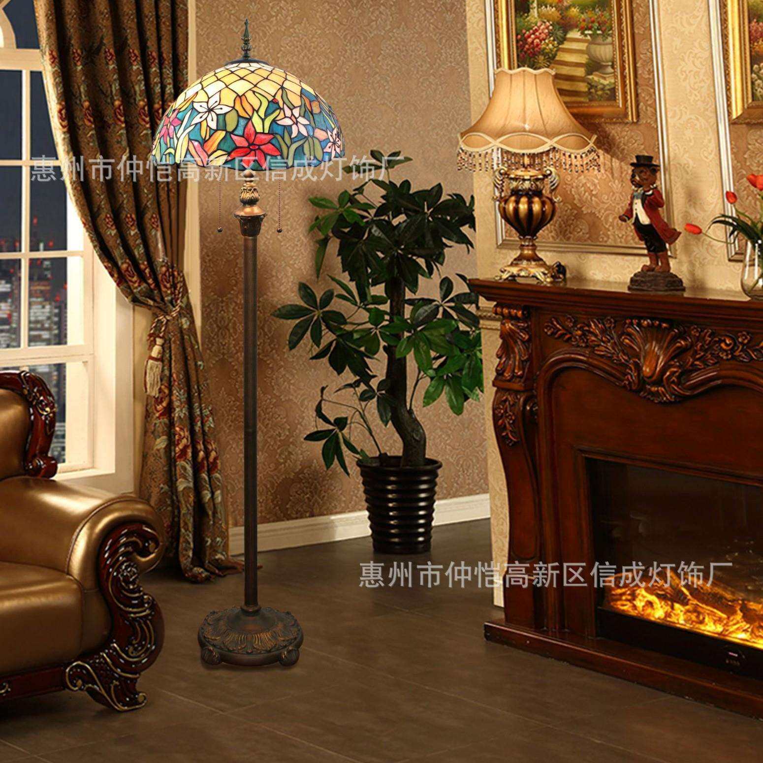 蒂凡尼红粉色兰花站立灯茶几酒吧咖啡餐厅卧室百合婚房别墅落地灯