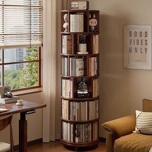 全实木旋转书架360度书柜一体靠墙可移动家用客厅落地转角置物架