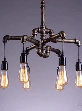 美式工业风复古简约青古铜水管铁艺酒吧咖啡餐厅过道走廊吧台吊灯