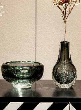 晶淳灰色加厚水晶底气泡桌面装饰玻璃小花瓶烟灰缸果碗家居摆件