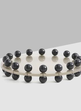 现代简约橘粉色黑灰色亚克力几何圆托盘客厅茶几餐桌桌面果盘摆件