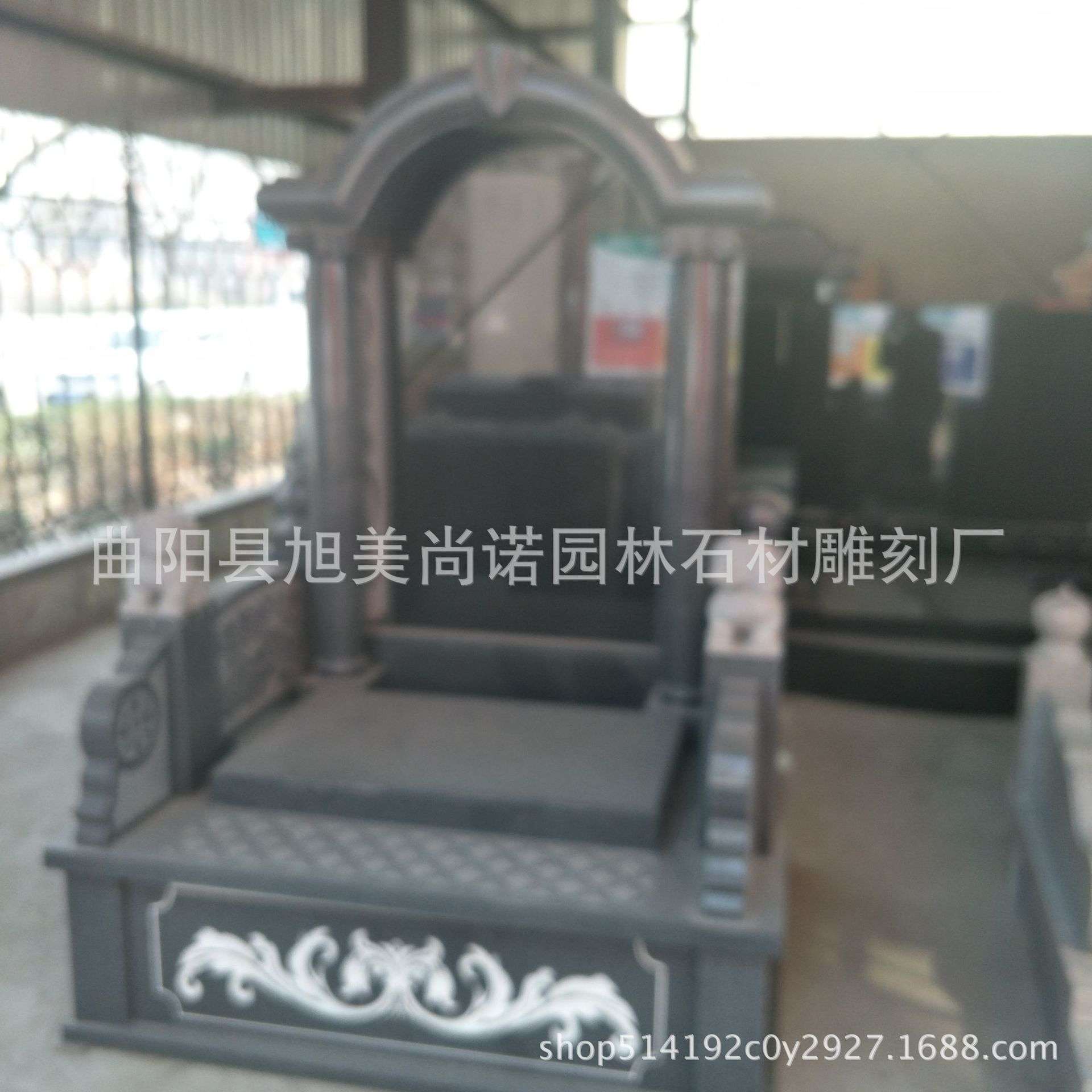 厂家供应中国黑石雕墓碑陵园石碑墓地墓碑狮子组合套碑摆件石狮