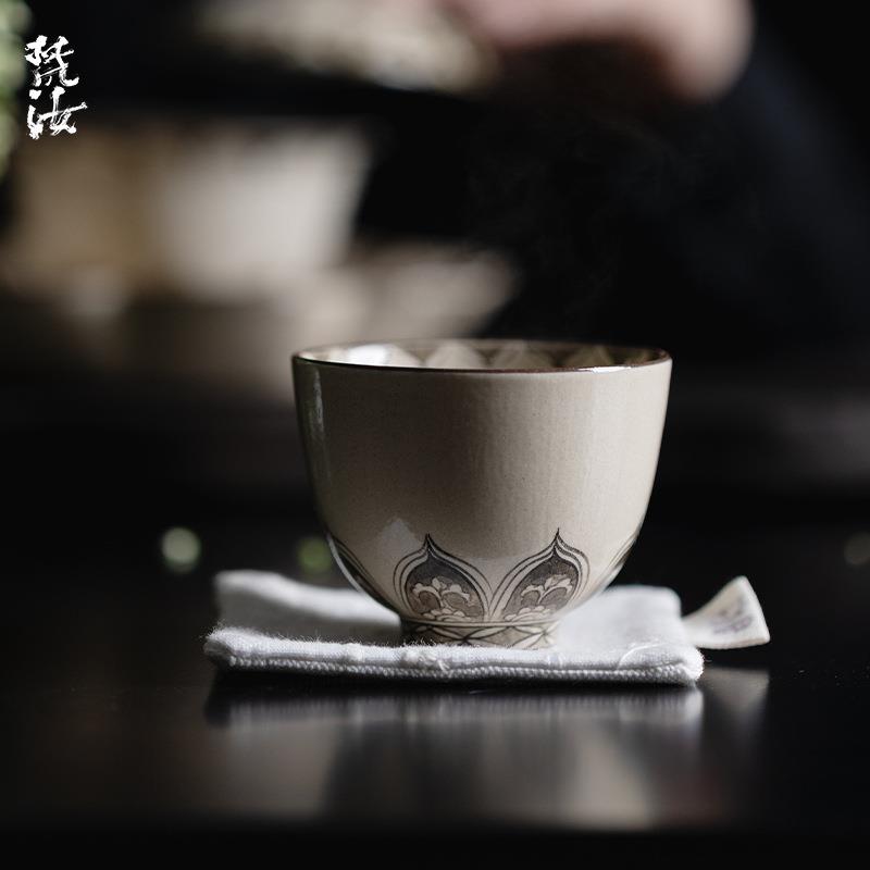 梵汝景德镇磁州窑手绘莲座暮春主人杯陶瓷釉下彩盖碗茶杯品茗杯