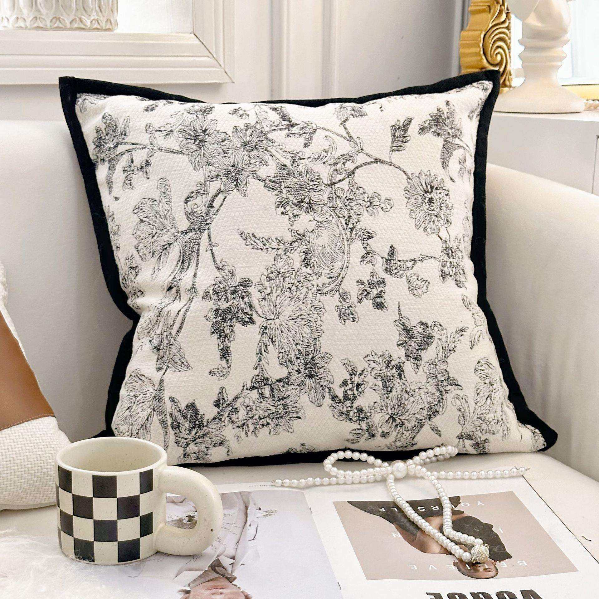 法式素描鸟语花香复古抱枕套黑色靠枕客厅卧室中古美式风沙发靠垫,玩具/童车/益智/积木/模型,毛绒/玩偶/公仔/布艺类玩具,淘宝优惠券,粉丝福利购,淘宝优惠卷