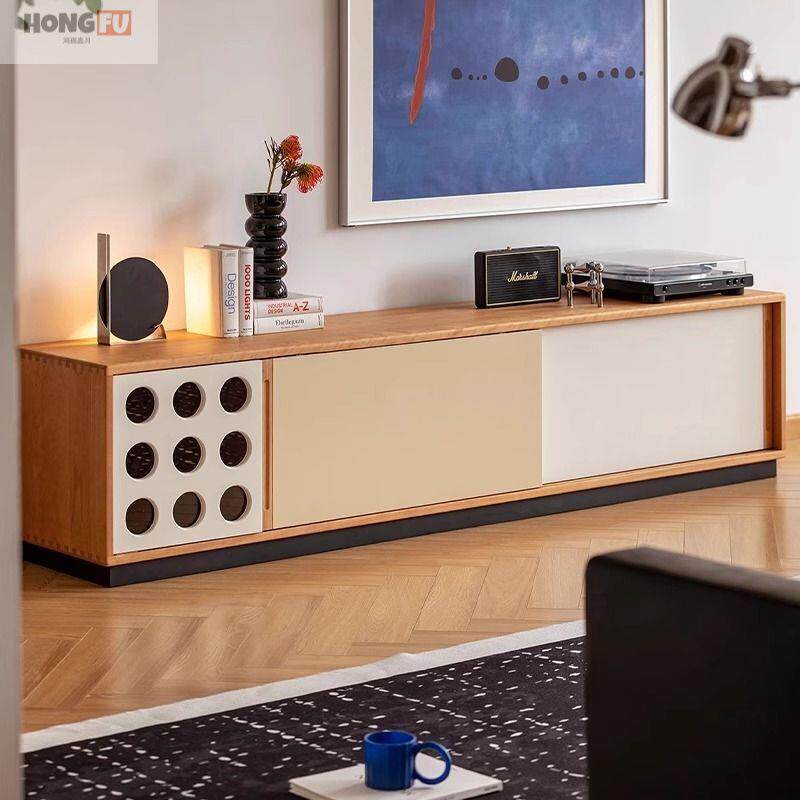 2025新款实木电视柜中古风小户型客厅电视剧柜复古落地收纳储物柜