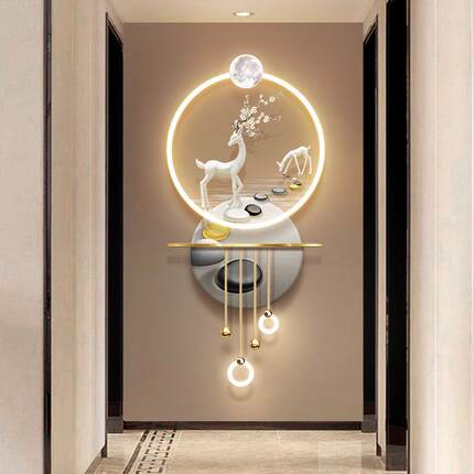 玄关装饰画轻奢现代高档led灯壁画走廊过道尽头寓意好的立体挂画