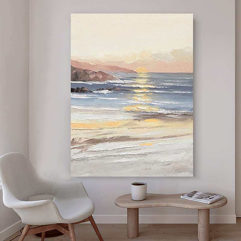 日出东方玄关油画装饰画 现代简约客厅卧室挂画风景纯手绘肌理画