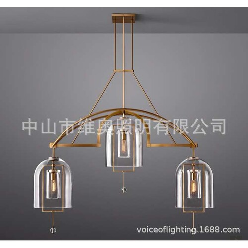全铜北美工业风三头吊灯尺寸颜色可来图来样欢迎到厂考察