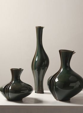 梵其现代简约家居样板间米色绿色陶瓷花瓶摆件售楼处客厅茶几花器