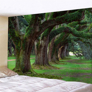 超大墙壁装饰挂毯森林大树风景床头卧室直播背景布隔断窗帘挂布