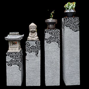 中式茶室客厅玄关家居装饰祥云柱摆件国风创意落地仿石柱花架底座