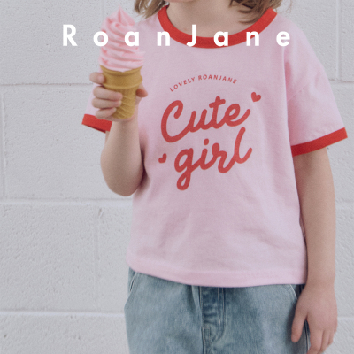 RoanJane女童撞色领字母T恤