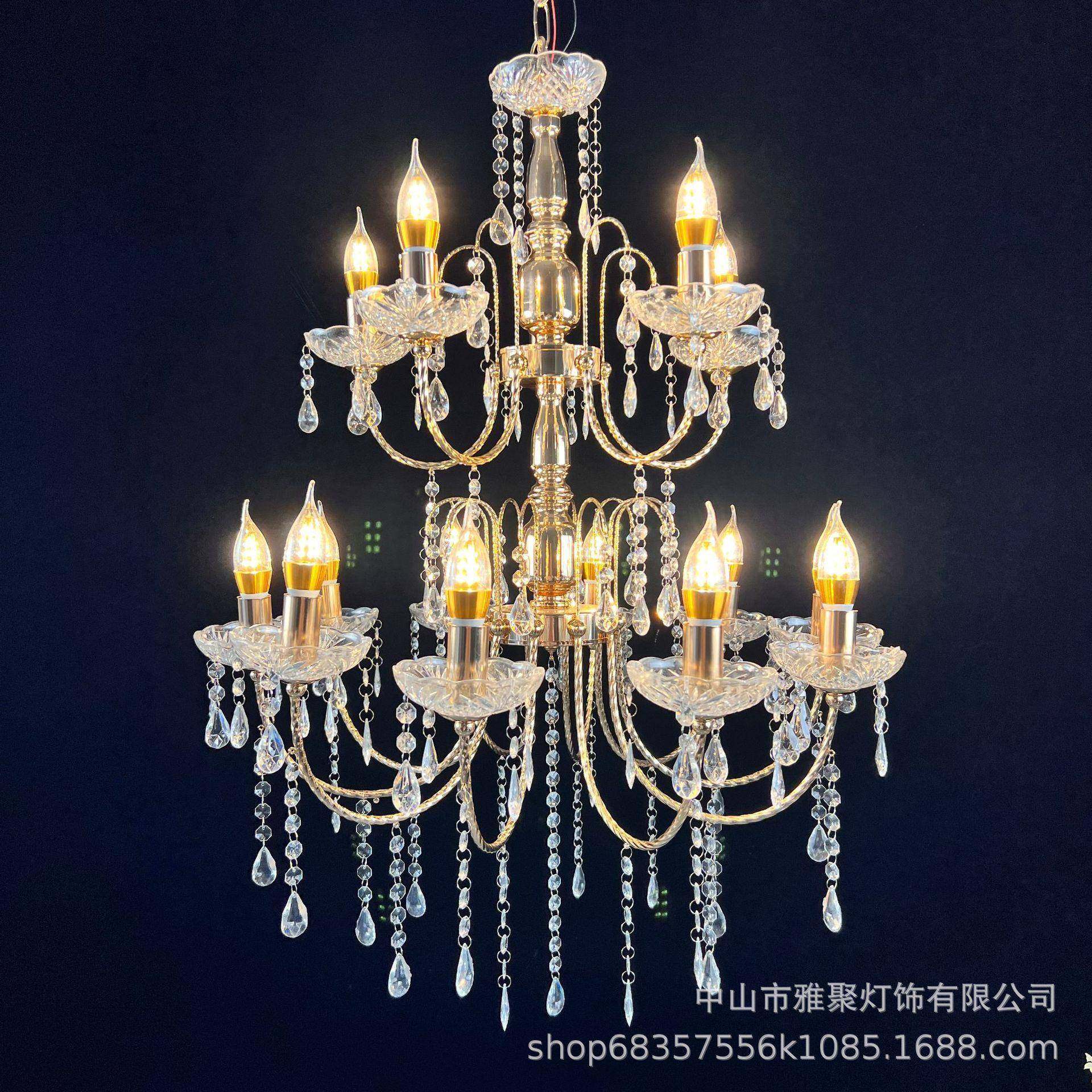 包邮欧式婚庆电镀金色舞台装饰灯具仪式亭水晶灯婚礼堂铁艺吊灯