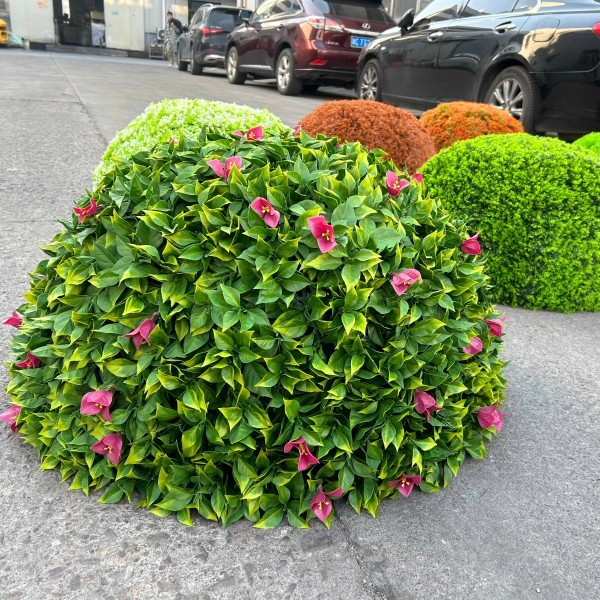 户外绿植井盖遮挡装饰品绿植球仿真绿植开花三角梅球装饰米兰草球