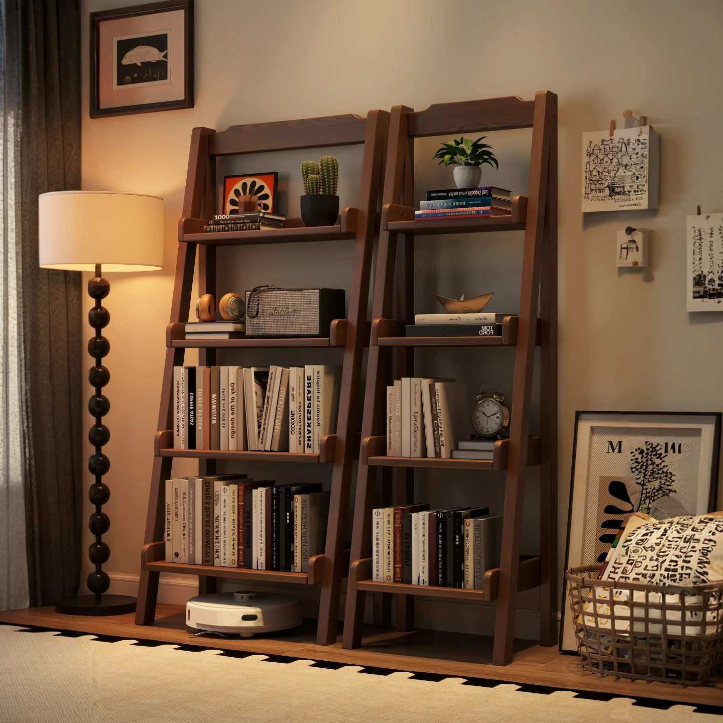 梯形书柜靠墙置物架家用陈列架展示架卧室复古收纳架落地转角书架