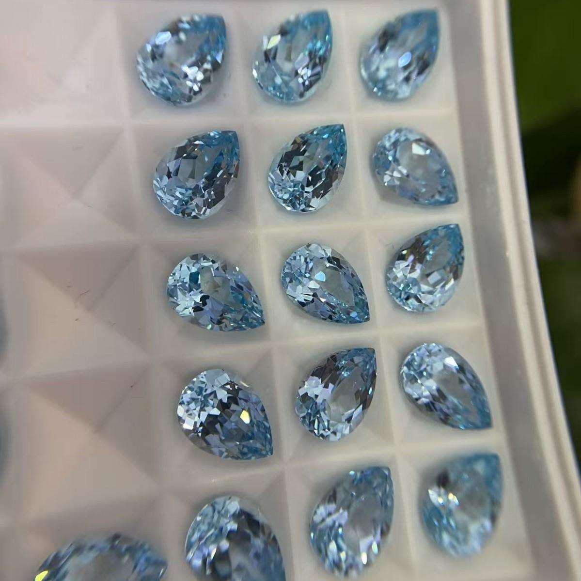 跨境 椭圆形人工培育合成蓝宝石 海蓝宝透净蓝宝石天然切割面裸石