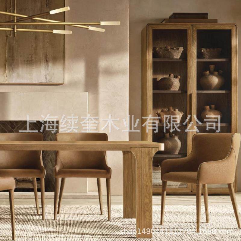 RH简约实木复古长方形餐桌椅组合家用餐厅家具酒店亚马逊出口工厂