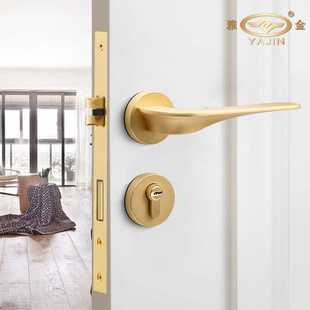 法式铜卧室一体房门锁金色黄铜把手家用机械执手锁轻奢五金