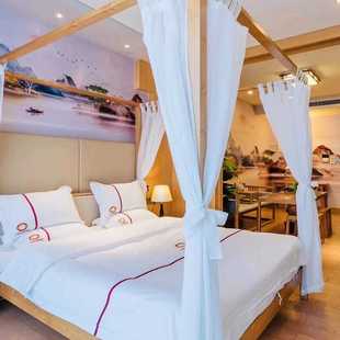 东南亚风格帷幔 民宿客栈用麻纱床幔 新中式木纹床蚊帐